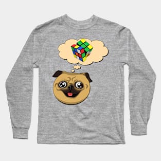 Crazy pug and rubik cube Long Sleeve T-Shirt